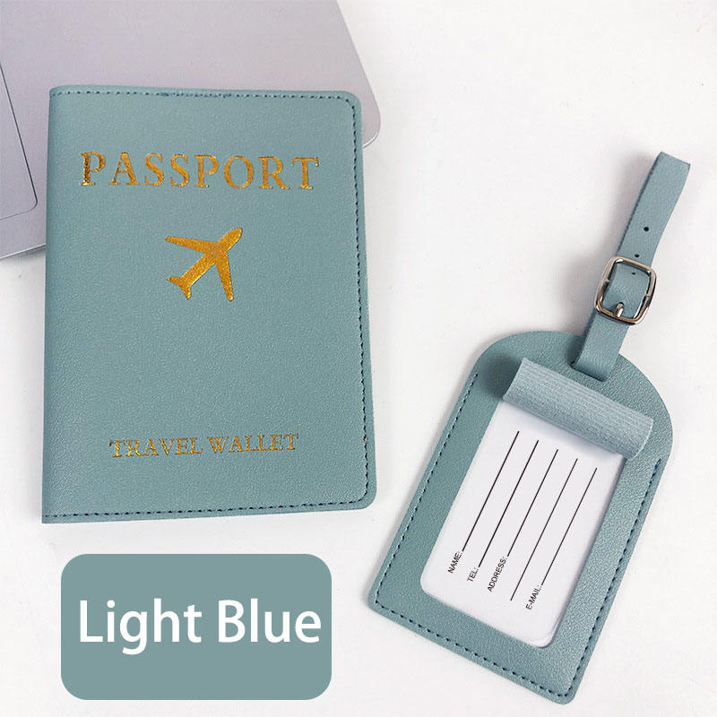 Premium Pu Leather Passport Cover with Luggage Tag Name Card Holder Travel ID Credit Card Passport Holder Suitcase Business Bag Luggage Tag-1