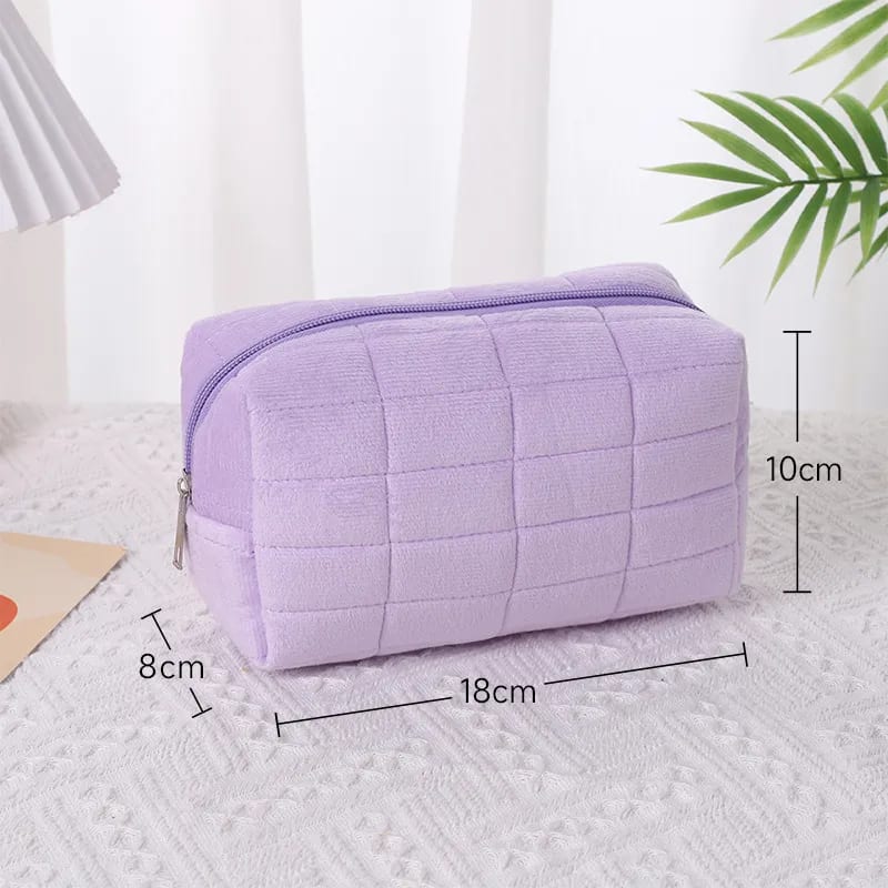 Large Capacity Plush Makeup Bag Cute Cosmetic Bag Solid Color Portable Travel Toiletry Bag Small Skin Care Pouch Fuzzy Zipper Pillow Storage Bag Makeup Organizer-4