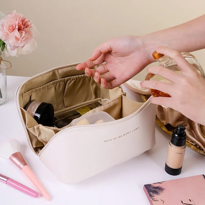 Large Capacity Waterproof Cosmetic Bag Fashion PU Leather Makeup Bag Travel Organizer Portable Travel Toiletry Storage Bags for Women Girls-1