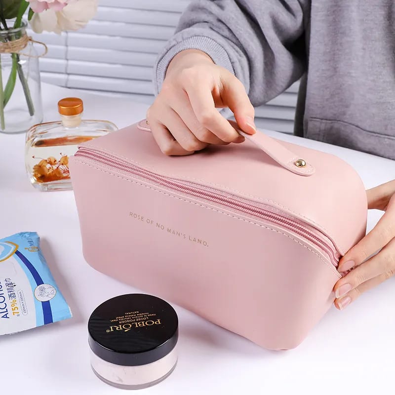 Large Capacity Waterproof Cosmetic Bag Fashion PU Leather Makeup Bag Travel Organizer Portable Travel Toiletry Storage Bags for Women Girls-3