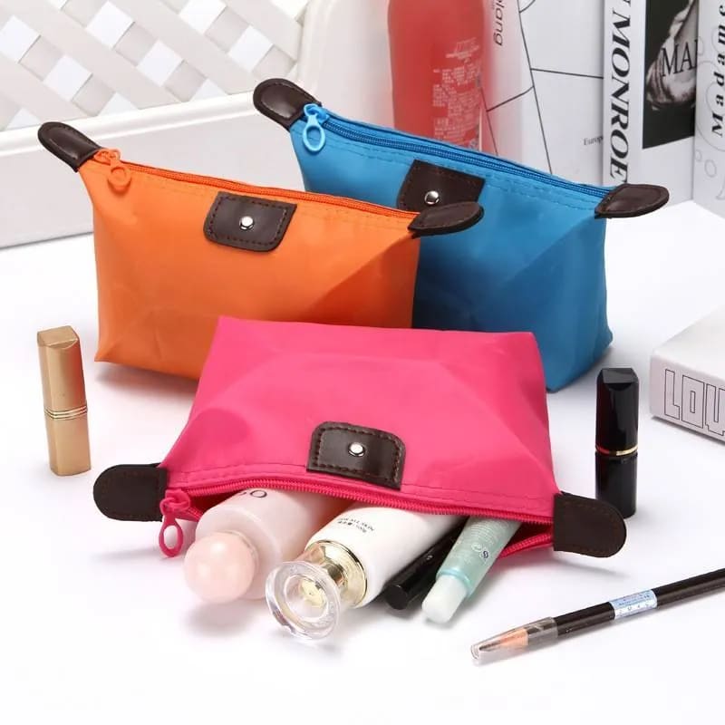 Portable Small Cosmetic Case with Zipper Makeup Organizer Waterproof Nylon Toiletry Pouch Mini Cosmetic Bags for Beauty Travel-1