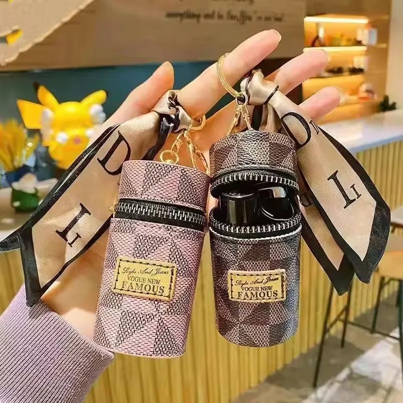 Vintage Travel Mini PU Leather Lipstick Bag Luxury Trendy Creative Small Lipstick Cases Coin Purses Earphone Lipstick Pouch Holder Keychain Bag Pendant-1