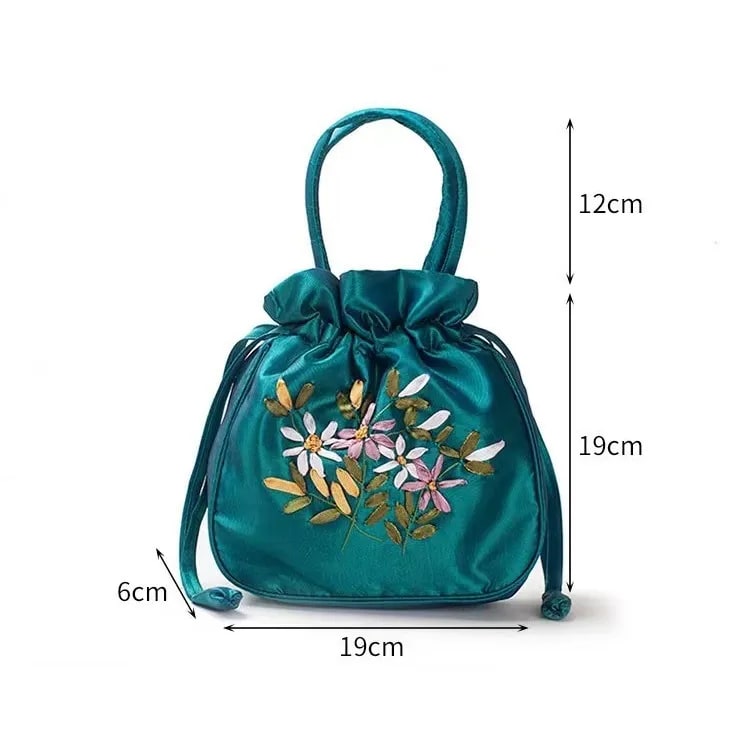 Portable Top-Handle Bags Women Flower Embroidered Silk Mini Potli Bag Chinese Style Females Handbags Retro Drawstring Shopping Handbag-2