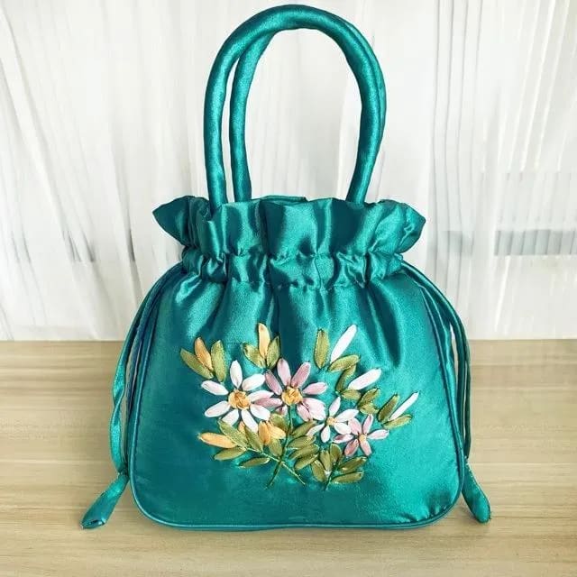 Portable Top-Handle Bags Women Flower Embroidered Silk Mini Potli Bag Chinese Style Females Handbags Retro Drawstring Shopping Handbag-4