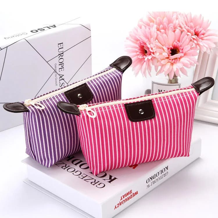 Portable Large Capacity Striped Cosmetic Bag for Women Girls Travel Beauty Cosmetic Bag with Zipper Fashion Cosmetic Bag Pouch Foldable Storage Bag-1