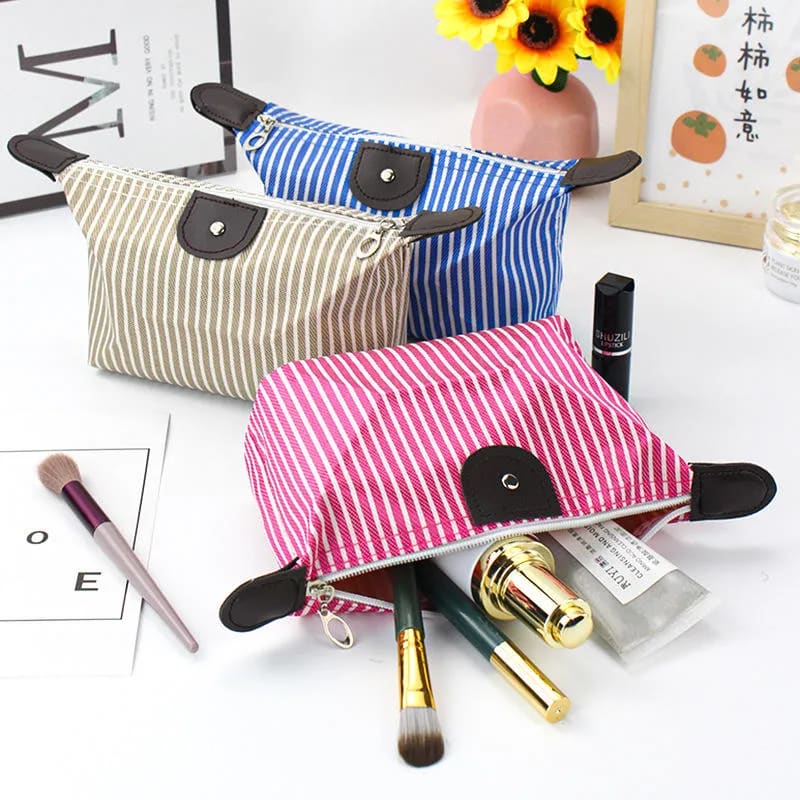 Portable Large Capacity Striped Cosmetic Bag for Women Girls Travel Beauty Cosmetic Bag with Zipper Fashion Cosmetic Bag Pouch Foldable Storage Bag-2