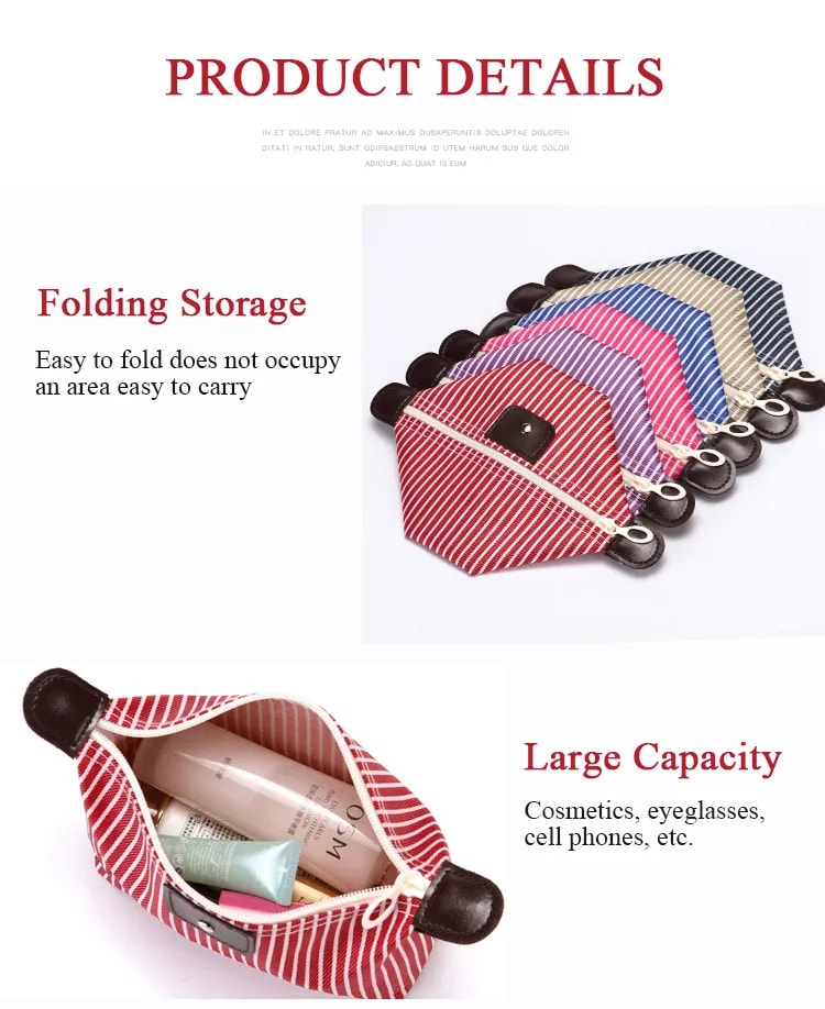 Portable Large Capacity Striped Cosmetic Bag for Women Girls Travel Beauty Cosmetic Bag with Zipper Fashion Cosmetic Bag Pouch Foldable Storage Bag-3