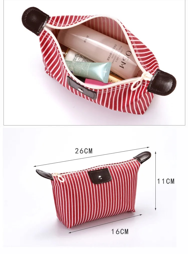 Portable Large Capacity Striped Cosmetic Bag for Women Girls Travel Beauty Cosmetic Bag with Zipper Fashion Cosmetic Bag Pouch Foldable Storage Bag-4