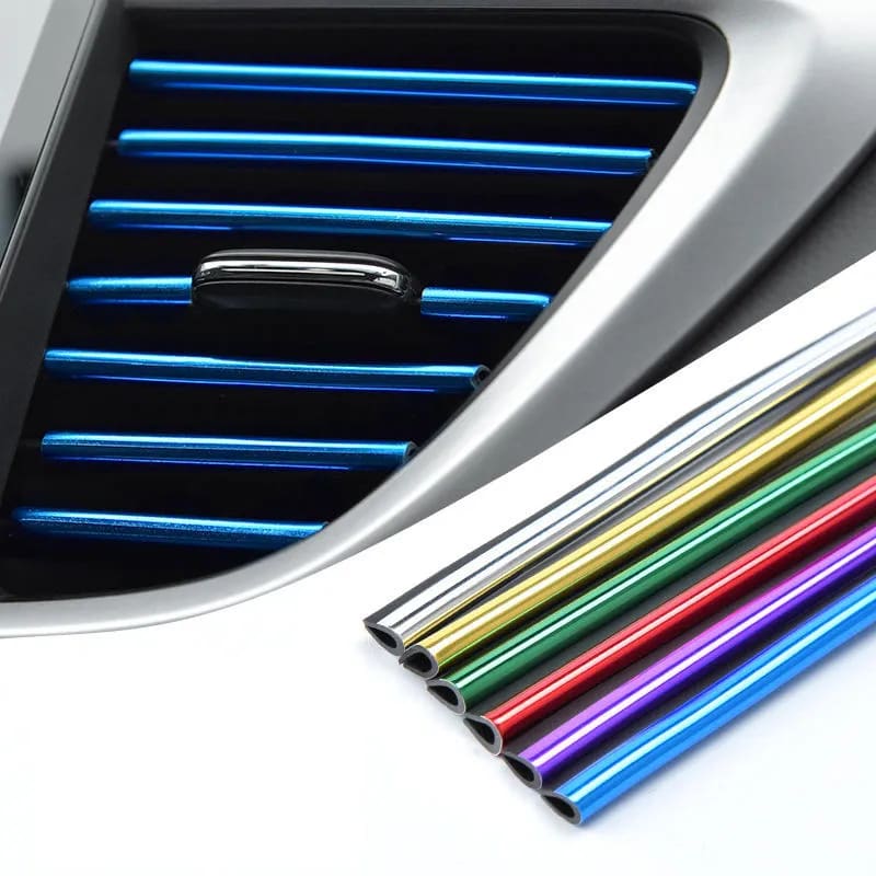 4Pcs 20cm Car Air Conditioner Vent Outlet Trim Strip U Shape Chrome Soft PVC Colorful Shiny Car Trim Strip for Car Decoration Auto Interior Accessories