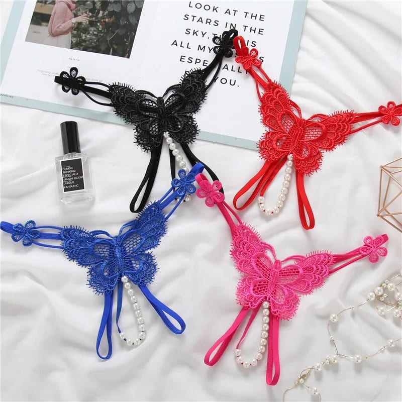 Women Butterfly Lace Embroidered Underwear Valentine's Day Hollow Pearl Panties