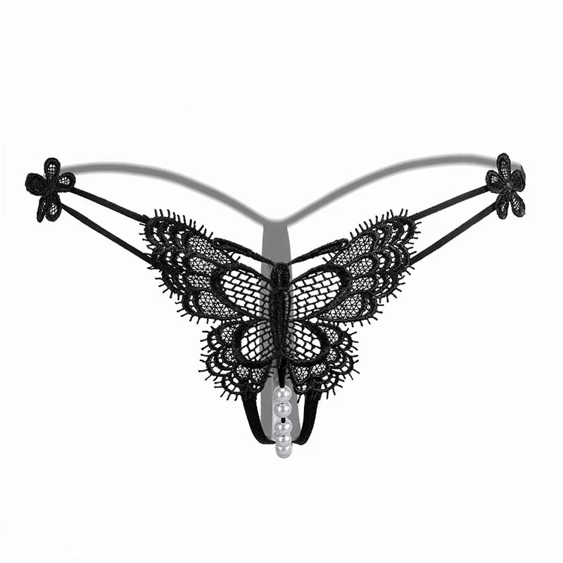 Women Butterfly Lace Embroidered Underwear Valentine's Day Hollow Pearl Panties-3