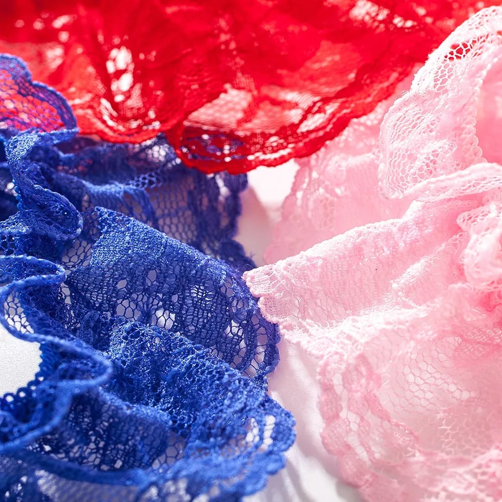 Pearl Lace Underwear Transparent Bowknot Beads Lace Panties Soft Ruffled Trim Hollow Underwear-2