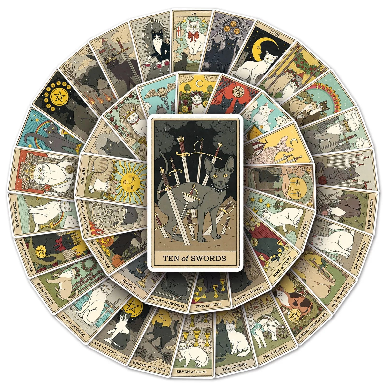 78Pcs Vintage Cat Tarot Stickers Vinyl Waterproof Cat Myth Magic Astrology Divination Graffiti Sticker for Water Bottle Luggage Laptop Guitar Decoration Sticker-2