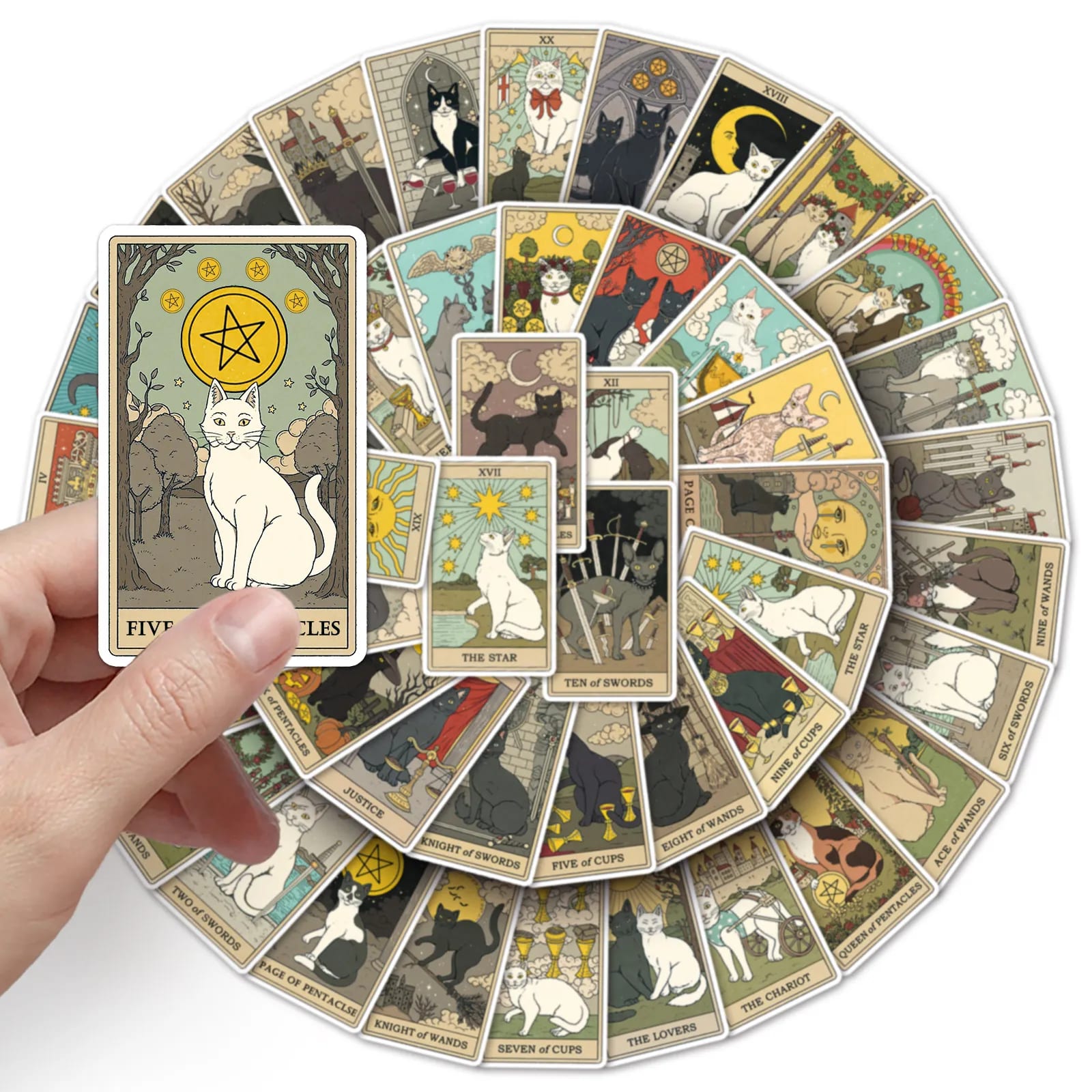 78Pcs Vintage Cat Tarot Stickers Vinyl Waterproof Cat Myth Magic Astrology Divination Graffiti Sticker for Water Bottle Luggage Laptop Guitar Decoration Sticker-3