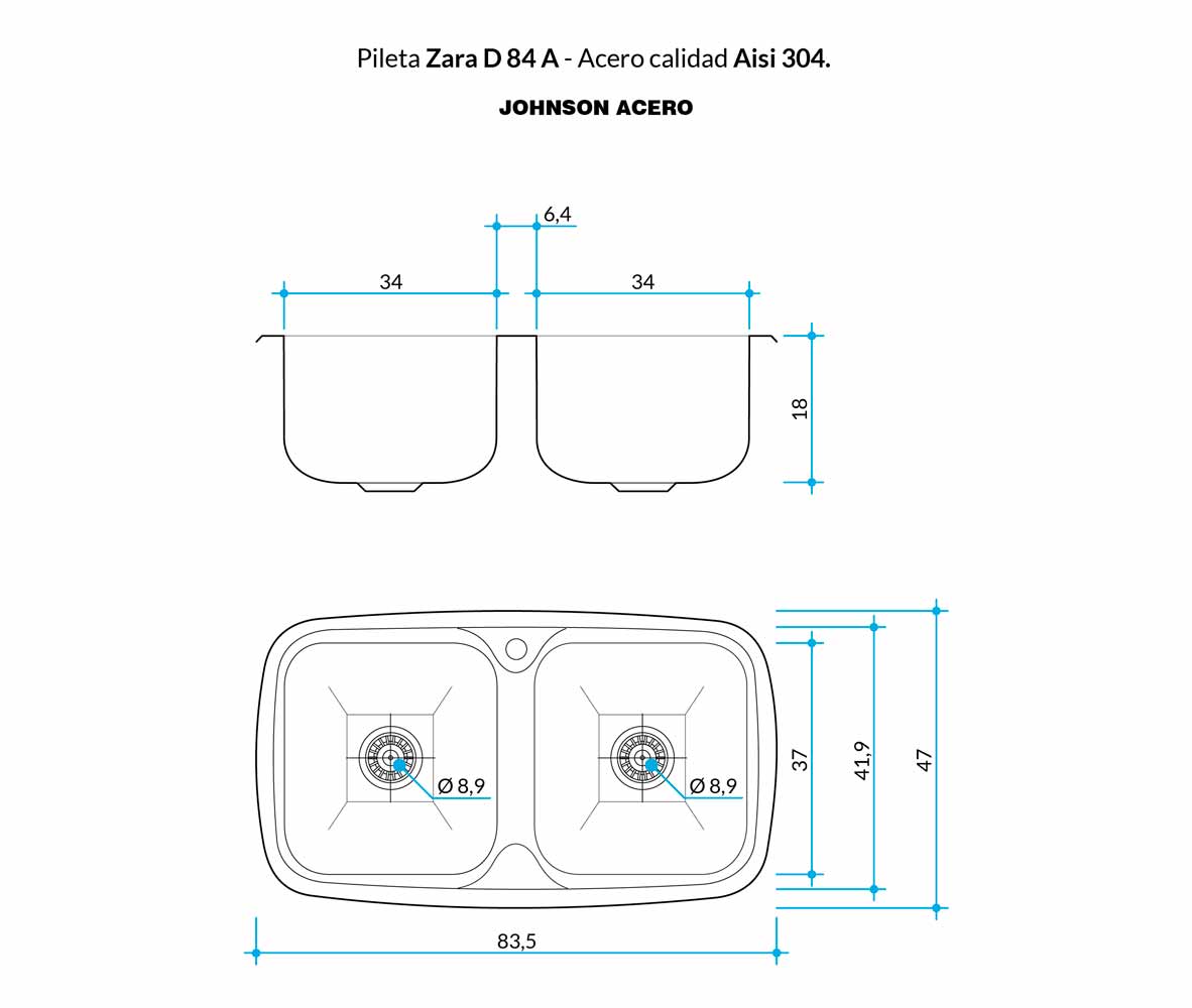 Pileta De Cocina Doble D84A Johnson
