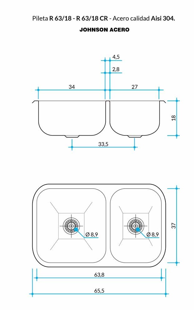 Pileta De Cocina Doble R63/18 Johnson