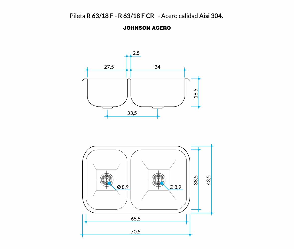 Pileta De Cocina Doble R63/18F Johnson