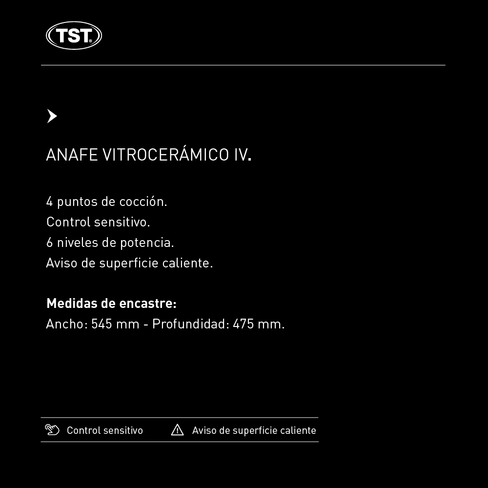 Anafe vitroceramico 4 hornallas tst