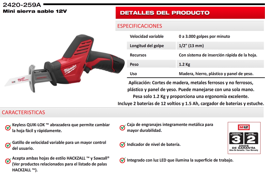 SIERRa sable m12 MILWAUKEE