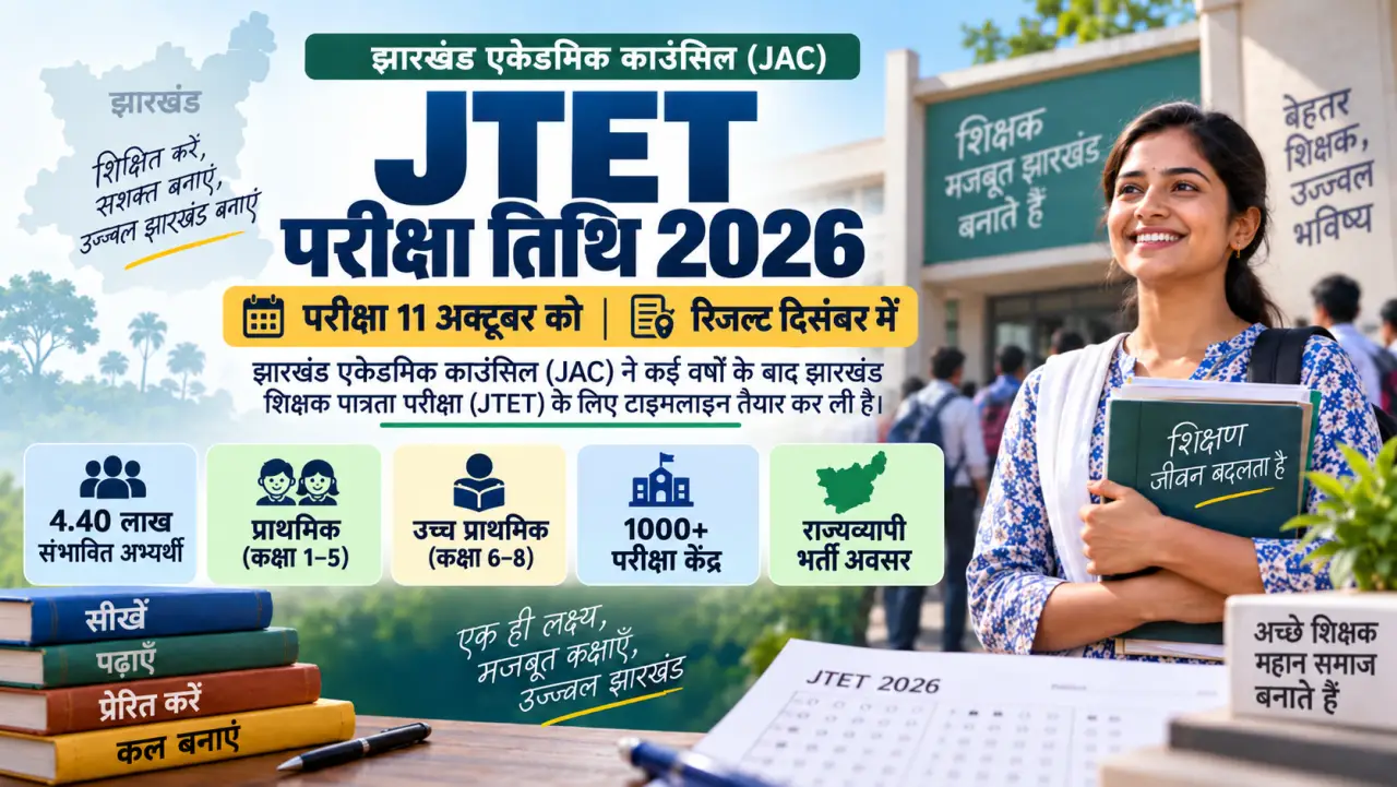 JTET Exam Date 2026: झारखंड शिक्षक पात्रता परीक्षा 11 अक्टूबर को, देखें पूरा शेड्यूल, सिलेबस व पैटर्न