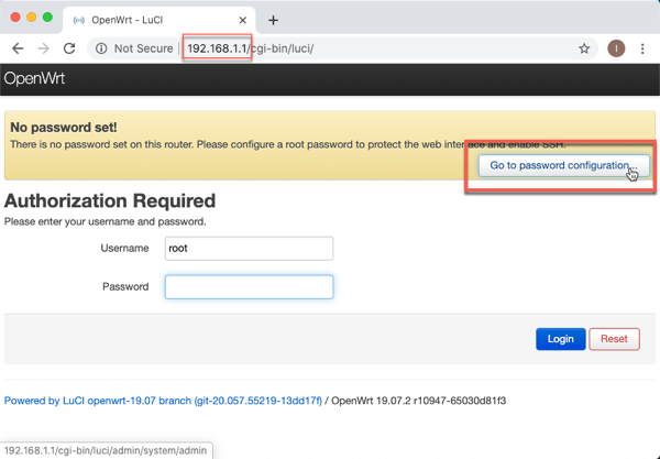 OpenWrt set admin password