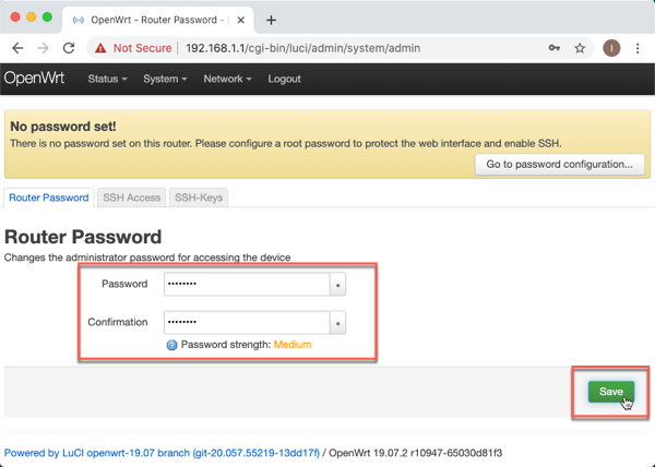 OpenWrt set admin password