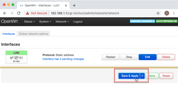 OpenWrt Save LAN New IP