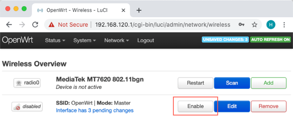 OpenWrt Wireless Enable