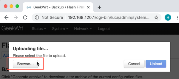 OpenWrt upload browse
