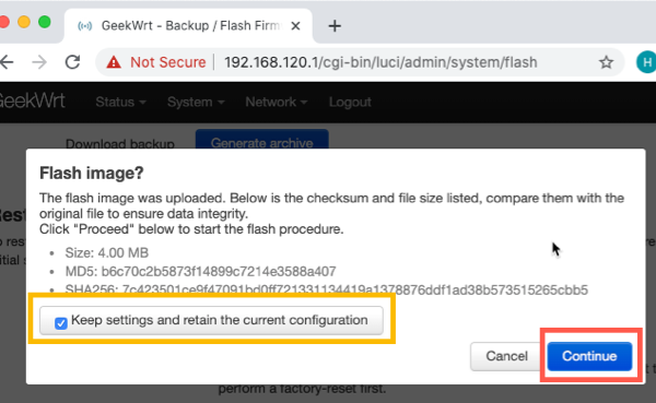 OpenWrt fireware confirm