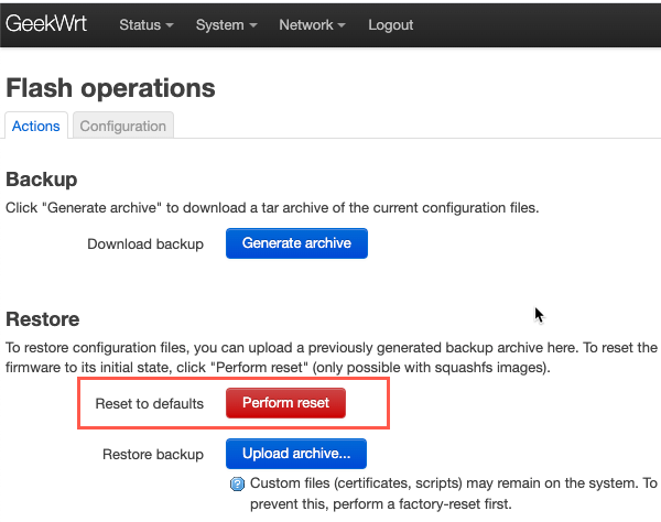 OpenWrt perform reset