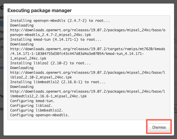 OpenWrt openvpn installation end