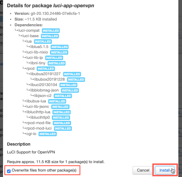 OpenWrt luci app openvpn confirm