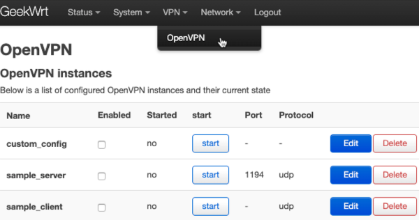 OpenWrt openvpn menu