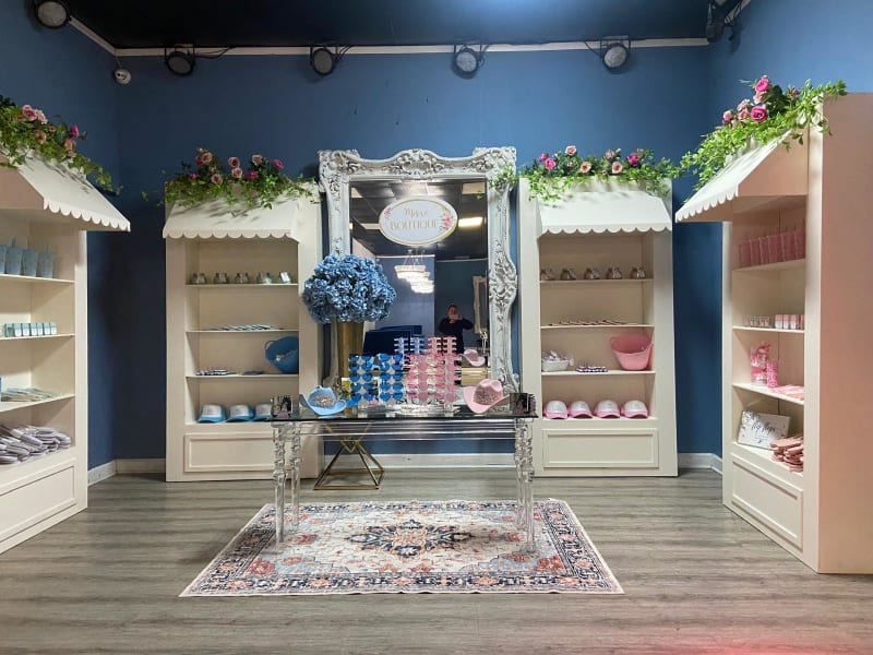 Physical merch store displayed at an event