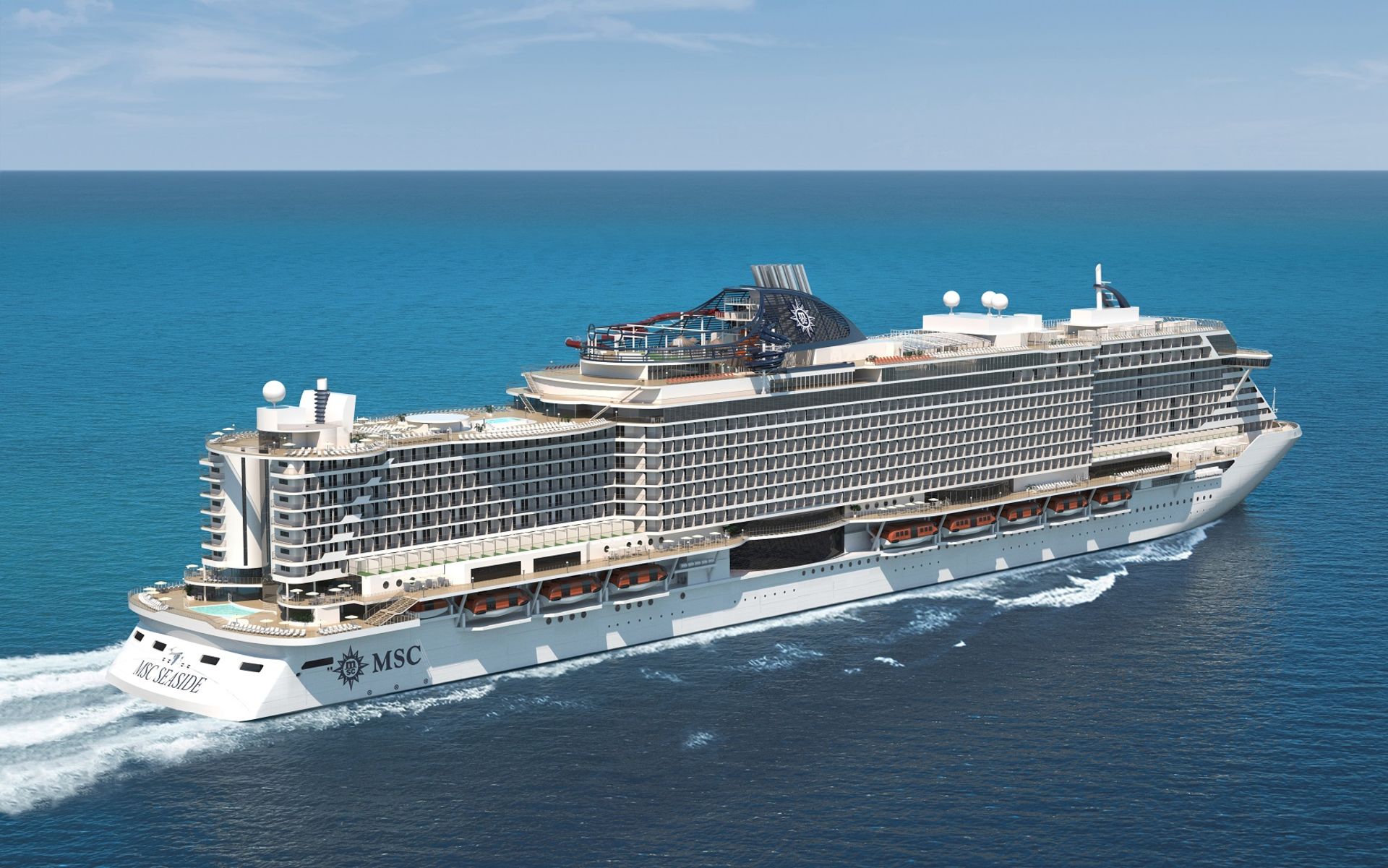 Die neue MSC Seaside auf dem Meer