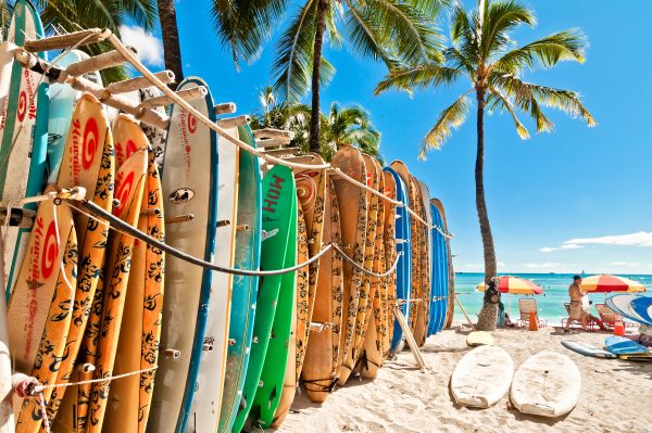 Surfbretter am Waikiki Beach - Foto: eddygaleotti - Fotolia