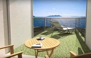 Einzelne Balkonkabinen haben einen eigenen Garten auf der MSC Seaside. © Bild: MSC Cruises