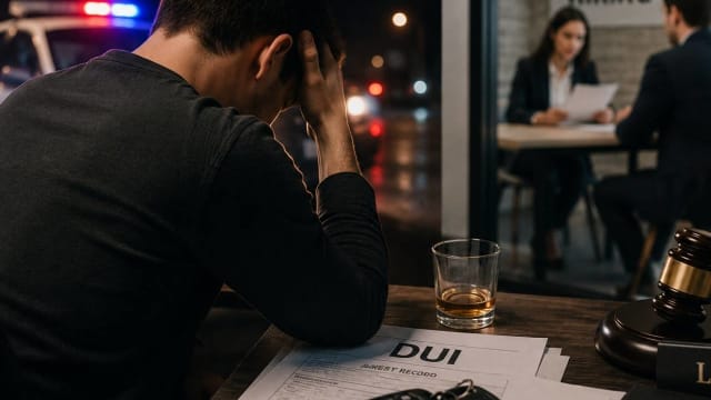 Man reviewing DUI paperwork while worrying about job opportunities.
