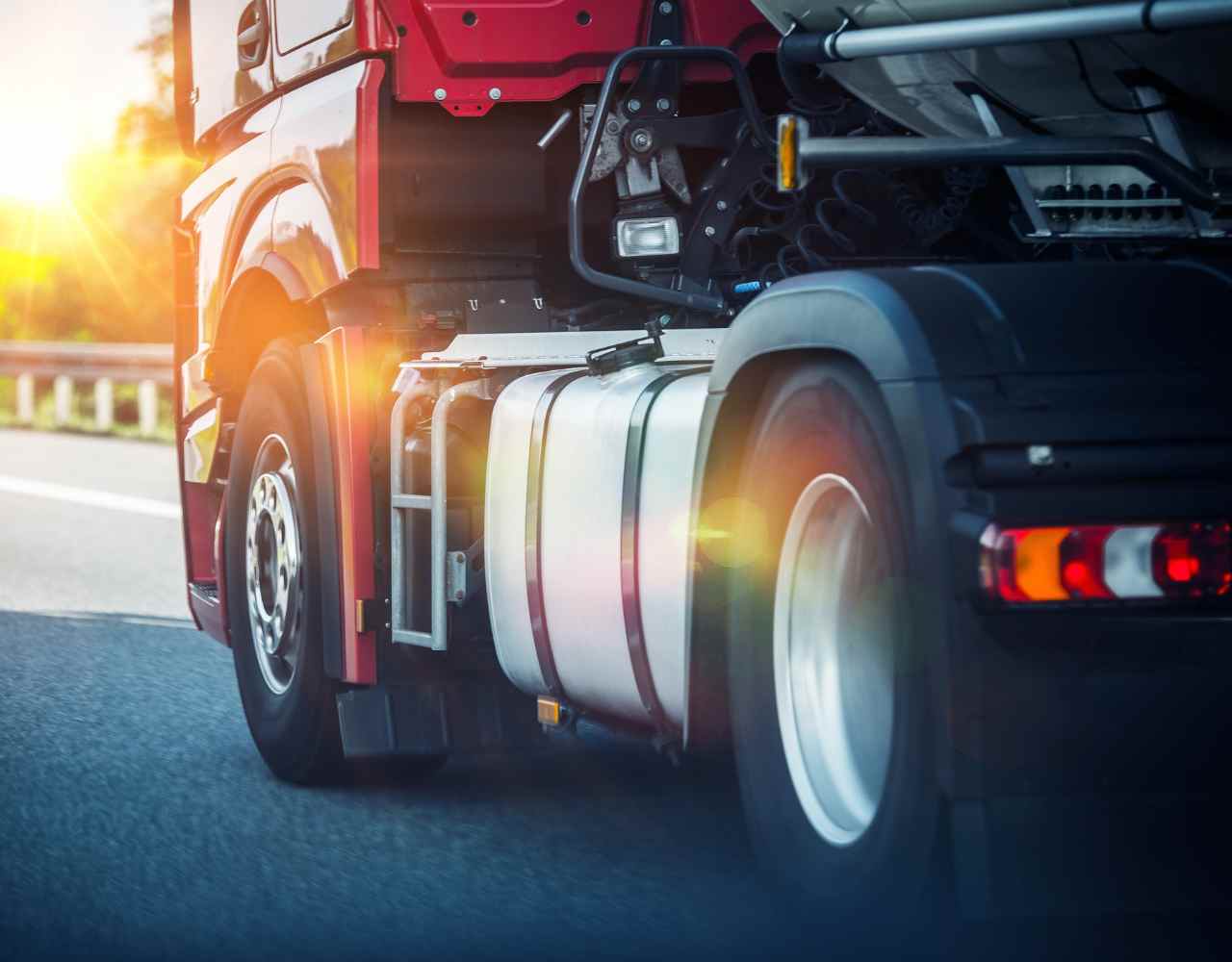 a commercial vehicle being driven on a road