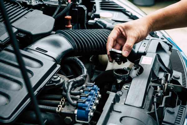 a car engine being serviced for maintenance