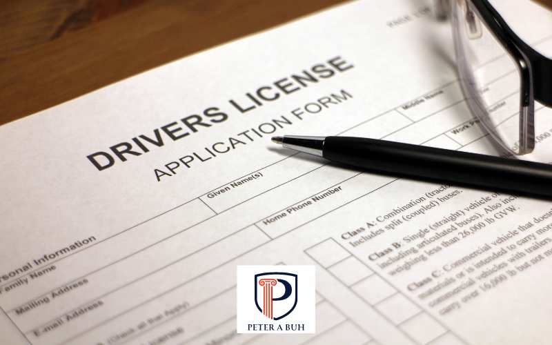 a drivers license application on a desk