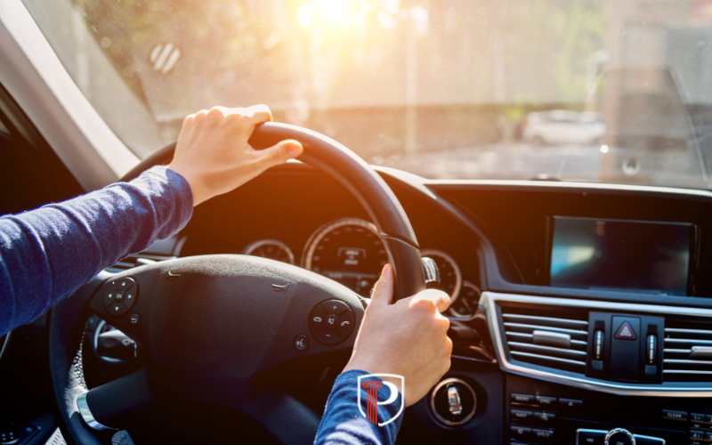 a man driving a car