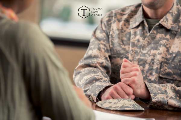a member of the military meeting with an officer