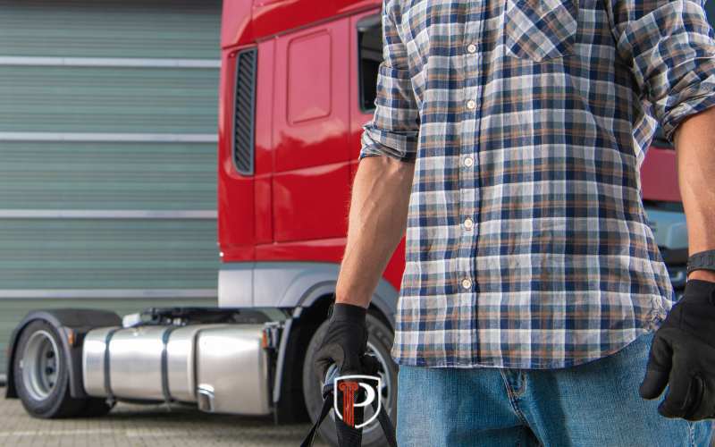 a man standing near a truck cab