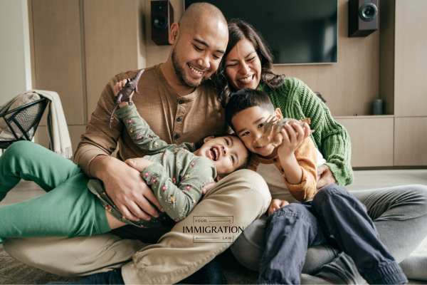 a family on a couch