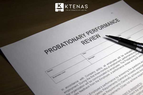 a pen and probation review form on a desk