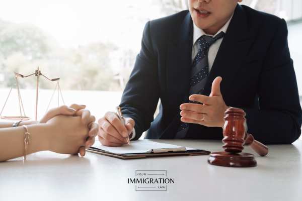 an immigration lawyer preparing an appeal with a client