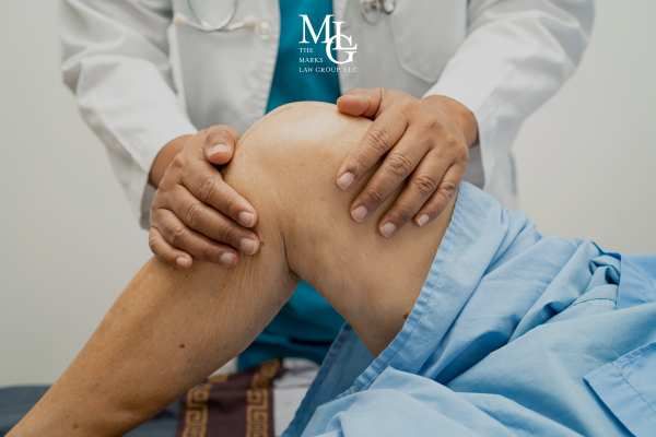 a man getting treated for a knee injury