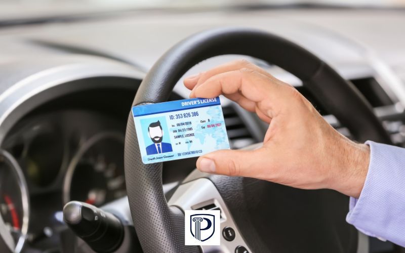 a man in a car holding his drivers license